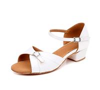 CFASDF Girls Latin Dance Shoe Satin Salsa Ballroom Low Heel Practice Dance Shoes Soft Bottom Cha Cha Dance White Comfortable (Color : Single White, Size : 1 UK)