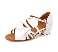 CFASDF Girls Latin Dance Shoe Satin Salsa Ballroom Low Heel Practice Dance Shoes Soft Bottom Cha Cha Dance White Comfortable (Color : White, Size : 1 UK)