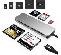 CFast 2.0 Card Reader,USB 3.0 USB C CF/SD/TF/XD Aluminum Memory Card Slot Combo Adapter, Read 5 Card Simultaneously High Speed Multi Camera Card Reader for Type-C Device Supports Windows/Linux/MAC OS