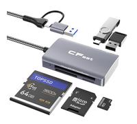 CFast Card Reader, 5 in 2 CFast 2.0 SD/TF Memory Card Reader, 5Gbps PD/USB 3.2 Gen 1 Adapter with USB C/USB A Cable Compatible with Windows/Mac/Linux/Android (5 in 2)