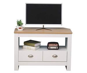 CFDZ CF Furniture Corner 2 Drawers TV Unit with Shelf,TV Cabinet Storage Living Room White,Entertainment Small Sideboard for TV Modern Style- White+Oak,85x39x58cm/33.46x15.35x22.83inch