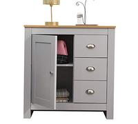 CFDZ CF Furniture Multi Storage Unit Free Standing Cabinet 1 Door&3 Drawer Sideboard Cupboard- Grey+Oak,79x35x81cm