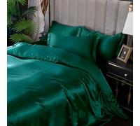CFDZCP Luxury Mulberry Silk Sheets 4 Piece, 1 Silk Duvet Cover, 1 Flat Bed Sheet And 2 Pillowcases, Full Size Silk Bedding Set Soft All Season Duvet Set(Green,King Size 4pcs)