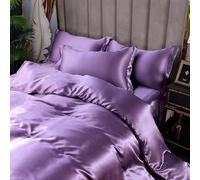 Luxury Mulberry Silk Sheets 4 Piece, 1 Silk Duvet Cover, 1 Flat Bed Sheet And 2 Pillowcases, Full Size Silk Bedding Set Soft All Season Duvet Set(Purple,King Size 4pcs)