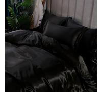 CFDZCP Luxury Mulberry Silk Sheets 4 Piece, 1 Silk Duvet Cover, 1 Flat Bed Sheet And 2 Pillowcases, Full Size Silk Bedding Set Soft All Season Duvet Set(Schwarz,Queen Size 4pcs)