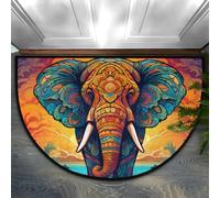 CFERSAN Elephant Drawn Half Round Door Mat, Non-Slip Entrance Welcome Mat for Indoor Semi Circle Bathroom Floor Rugs Outdoor Mats House Entry Way Heavy Duty Doormat for Kitchen Living Room 36x24 Inch