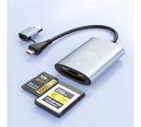 CFexpress Type B Card Reader & SD Card Reader 2 in 1, Aluminium USB-A + USB-C CFexpress Card Adapter 10Gbps, USB 3.2 Gen 2 CF Memory Card Reader for CFe Type B Card Support Windows/Mac/Linux/Android