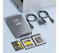 CFexpress Type B/XQD/SD Card Reader with USBC to USBC-A/C Cable, USB 3.2 Gen 2 10Gbps CFexpress Type B Card Reader with Dual Slot for Sony G/M Series/Lexar/CF Express,Android/Windows/Mac OS/Linux