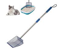 Cffuvros Metal Cat Litter Scoop with Long Telescopic Handle Non Stick Surface, Effortless Pooper Scooper for Litter Box, Chicken Coop, Easy Clean Durable Design (Blue)