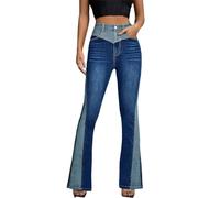 cffvdiz Bell Bottom Jeans for Women High Waisted Slim Patchwork Bootcut Jeans Flare Denim Pants,Blue,M