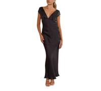cffvdiz Black,XL, Women's Summer Satin Dress Sexy Slim Deep V Backless Bodycon Maxi Dress Wedding