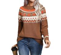 cffvdiz Brass,S, Women's Halloween Pumpkin Pullover Sweater Long Sleeve Round Neck Knitted Sweater Jumper Tops
