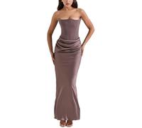 cffvdiz Women's Sexy Corset Wrap Maxi Dress Summer Sleeveless Slim Bondycon Formal Dresses,Brown,M