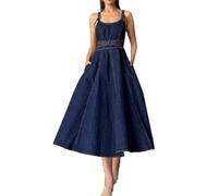 cffvdiz Women's Sexy Halter Denim Midi Dress High Waist Back Zipper A-Line Dresses,Dark Blue,XL