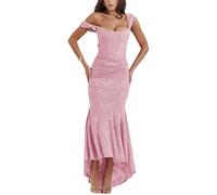 cffvdiz Women's Sexy Square Neck Corset Halter Fishtail Long Dresses Sleeveless Slim Wrap Hip Bodycon Maxi Dress,Pink,M