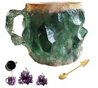 Mineral Crystal Coffee Mugs, Crystal Coffee Mugs with Coffee Spoon, Mineral Crystal Coffee Mug 400ml with Handle, Onyx Novelty Cute Mineral Coffee Mug, Crystal Mugs for Coffee & Milk &Tea green 1pcs