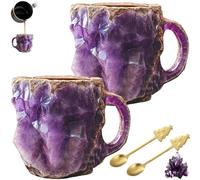 CFGYHN Mineral Crystal Coffee Mugs, 400ml, 2pcs, Purple, Transparent, Durable, BPA Free, Cute Crystal, Floral, Abstract, Glossy, Reusable, Novelty/Themed, Home, Hot Drinks, Hand Wash Only