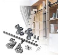 Sliding Ladder Hardware Kit, Retractable Rolling Ladder Hardware Library Heavy Duty Steel Floor Roller Mobile Ladder Slide Rail