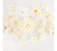 CFifHtOL Artificial Flower Heads 21Pcs,White,Faux Flowers Bulk,Plastic Wedding Bouquet,Realistic Fake Flowers For Wedding,Party,Home Decor & Graduation Cap Decoration,Cake Decorations