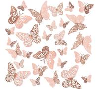 CFifHtOL Rosa 72Pcs Butterfly Wall Stickers, 3D Metallic, Easy to Apply, Pink, Paper, Romantic Style, Wall Decor
