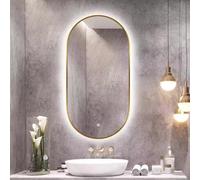 CFLNHMSY LED Oval Bathroom Mirror, Wall Mount, 3 Colours, Brightness Adjustment, Explosion Proof(Gold, 40x60cm)