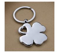 CFLNYC 3D Lucky Four Leaf Clover Keychain, Cute Polished Silver Leaf Alloy Lucky Charm Key Ring Gifts for Women and Men