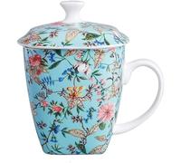 CFLNYC Bone China Mug with Lid, Large Capacity Ceramic Breakfast Coffee Cup, Flower Patterns Tea Cup for Birthday Gift (Color : Green, Size : 17.9oz)
