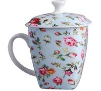CFLNYC Bone China Mug with Lid, Large Capacity Ceramic Breakfast Coffee Cup, Flower Patterns Tea Cup for Birthday Gift (Color : Pink, Size : 17.9oz)