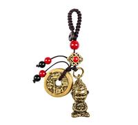 CFLNYC Brass Chinese Zodiac Monkey Statue Keychain, The Monkey King Sun Wukong Statue Keychain with Five Feng Shui Coins