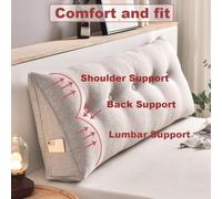 CFLNYC Ergonomic Triangular Headboard Pillow with Side Storage Pockets Removable Headboard Back Pillow for Resting Reading(Beige,39"/100cm(Twin))