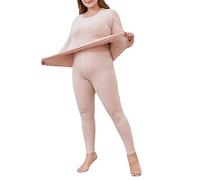 CFlong Thermal Underwear Set for Women, Ladies Thermal Base Layer, Ultra Soft Warm Round Neck Long-Sleeved High Waist Seamless Large Size Slim Top and Bottoms Suit (Beige,6XL)