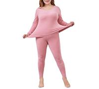 CFlong Thermal Underwear Set for Women, Ladies Thermal Base Layer, Ultra Soft Warm Round Neck Long-Sleeved High Waist Seamless Large Size Slim Top and Bottoms Suit (Pink,4XL)