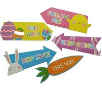 CFMOFFERS Happy Easter Egg Hunt Arrow Signs Children Trail Hunting Game Decorations Kids Fun Logo Easter Stickers Sheets 14pcs