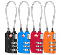 CFMOUR Luggage Locks - 3-Dial TSA Approved Suitcase Locks with Flexible Cable, Security Travel Combination Padlock for Suitcases Luggage Case Bag Code Lock - Black&Blue&Red&Orange (Pack of 4)