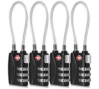 CFMOUR Luggage Locks - 3-Dial TSA Approved Suitcase Locks with Flexible Cable, Security Travel Combination Padlock for Suitcases Luggage Case Bag Code Lock - Black (Pack of 4)