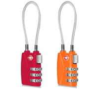CFMOUR Luggage Locks - 3-Dial TSA Approved Suitcase Locks with Flexible Cable, Security Travel Combination Padlock for Suitcases Luggage Case Bag Code Lock - Red&Orange (Pack of 2)