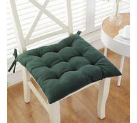 CFMYTX Thicken Corduroy Chair Cushion, Solid Color Seat Cushion Non Slip Dining Chair Pads with Ties, Student Rectangular Board Stool Cushion(Dark Green,20"x20"x2")
