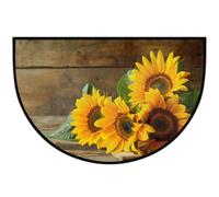 cfpolar Half Round Door Mat Wood Sunflower Flower Floral Non-Slip Semi Circle Area Rug Washable Half Moon Hearth Rugs for Indoor Outdoor Bathroom Kitchen Patio Runner Mat Laundry Room Home Decoration