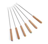 cfpqv 6 Packs Roasting Sticks with Wooden Handle, Extendable Forks, Grill Fork, Telescopic Smores Skewers for Fire Pit and Sausage Grill Jerseys (Khaki, One Size)
