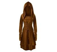 cfpqv Halloween Costume Women's Large Sizes Long Sleeves Lacing Festive Maxi Dresses Medieval Gothic with Hood Maxi Dresses Witch Dress for Women Vintage Party Dress Evening Dresses, coffee, 3XL