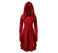 cfpqv Halloween Costume Women's Large Sizes Long Sleeves Lacing Festive Maxi Dresses Medieval Gothic with Hood Maxi Dresses Witch Dress for Women Vintage Party Dress Evening Dresses, red, S