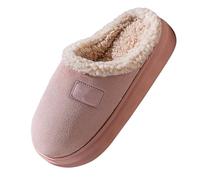 cfpqv Lined Slippers Women's Non-Slip Winter Warm Slippers Men Women Home Shoes Wide Fit House Slippers Wide Fit Slippers with Fur Lining Silent Slippers, pink, 8 UK