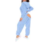 cfpqv One-Piece Pyjamas with Butt Flap Women's Long Sleepwear Warm Fluffy Adult Leisure Suit Onesies One-Piece Pyjama Set Pyjamas with Hood Single-Colored Warm Winter Loungewear Lounge Set, blue, XXL