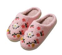 cfpqv Slippers Women's Teddy Plush Lightweight Slippers Men Women Slippers Winter Warm House Shoes Print Stylish Silent Slippers Comfortable Warm House Slippers, pink, 9 UK