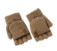 cfpqv Winter Knitted Fingerless Gloves Heat Insulation Warm Convertible Mittens Flap Cover for Men Women Silk Gloves Black, khaki, One Size
