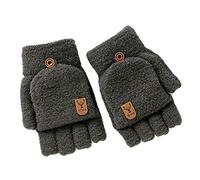 cfpqv Winter Knitted Fingerless Gloves Heat Insulation Warm Convertible Mittens Flap Cover for Men Women Silk Gloves Black, a, One Size