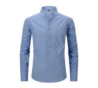 CFQYPZY Men's Stand Collar Shirt - Fashionable Casual Long Sleeve Top Classic Men's Pullover Solid Color Cotton All Season Shirt Business Lined Simple Pocket Wedding Social Shirt,Light Blue,S
