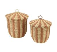 CFTGIW 2 Pcs Woven Storage Basket Retro Coffee Color Rattan Iron Large and Small Woven with Lid for Clothes Toys Game Rooms Rooms Ess Storage BasketWoven Basket with