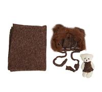 CFTGIW 3Pcs Baby Photography Props Hat Blanket Wrap Toy Set Costume Clothes for Newborn InfantCoffee to on for Suit and Material High Made of Soft Wool Comfortable Baby Photography (Coffee)