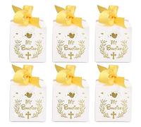 CFTGIW 50pcs Party Favor Boxes Paper Material Mi Bautizo Pattern Equipped Gold Ribbon White Wedding Gift Boxes for Party Safe Reliable Which Harmless Body Are The Paper Material of